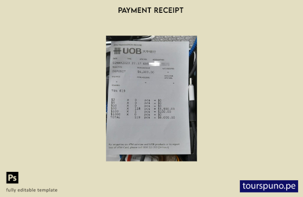 lista para imprimir plantilla de comprobante de pago bancario Uob de Singapur